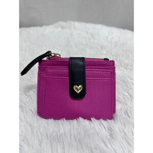 Juicy Couture Pink Pebble Gold Heart Logo Zipper Leather Bi-Fold Wallet 4.5"X3.5